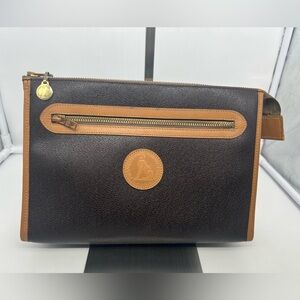FRANÇOIS MAROT Vintage Coated Canvas Brown Leather Unisex Clutch Toiletry Pouch